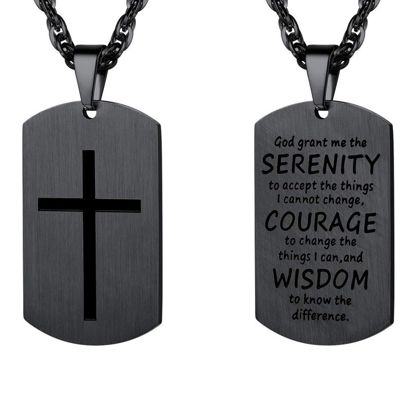 PROSTEEL Black Cross Pendants Necklaces Dogtag Men Jewelry Inspirational Bible Verse Jewelry Military Dog Tag - Image 1
